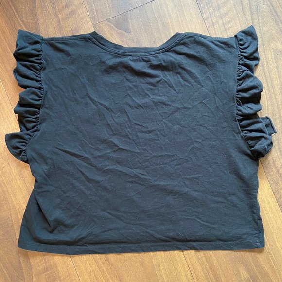 Zara Black Ruffle Crop Tee - Size L - Picture 4 of 4